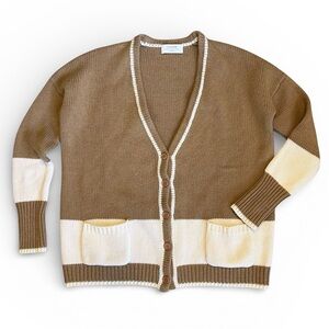 La Ligne Women’s S Tan White Wool Cashmere Cardigan Sweater Oversized Relaxed